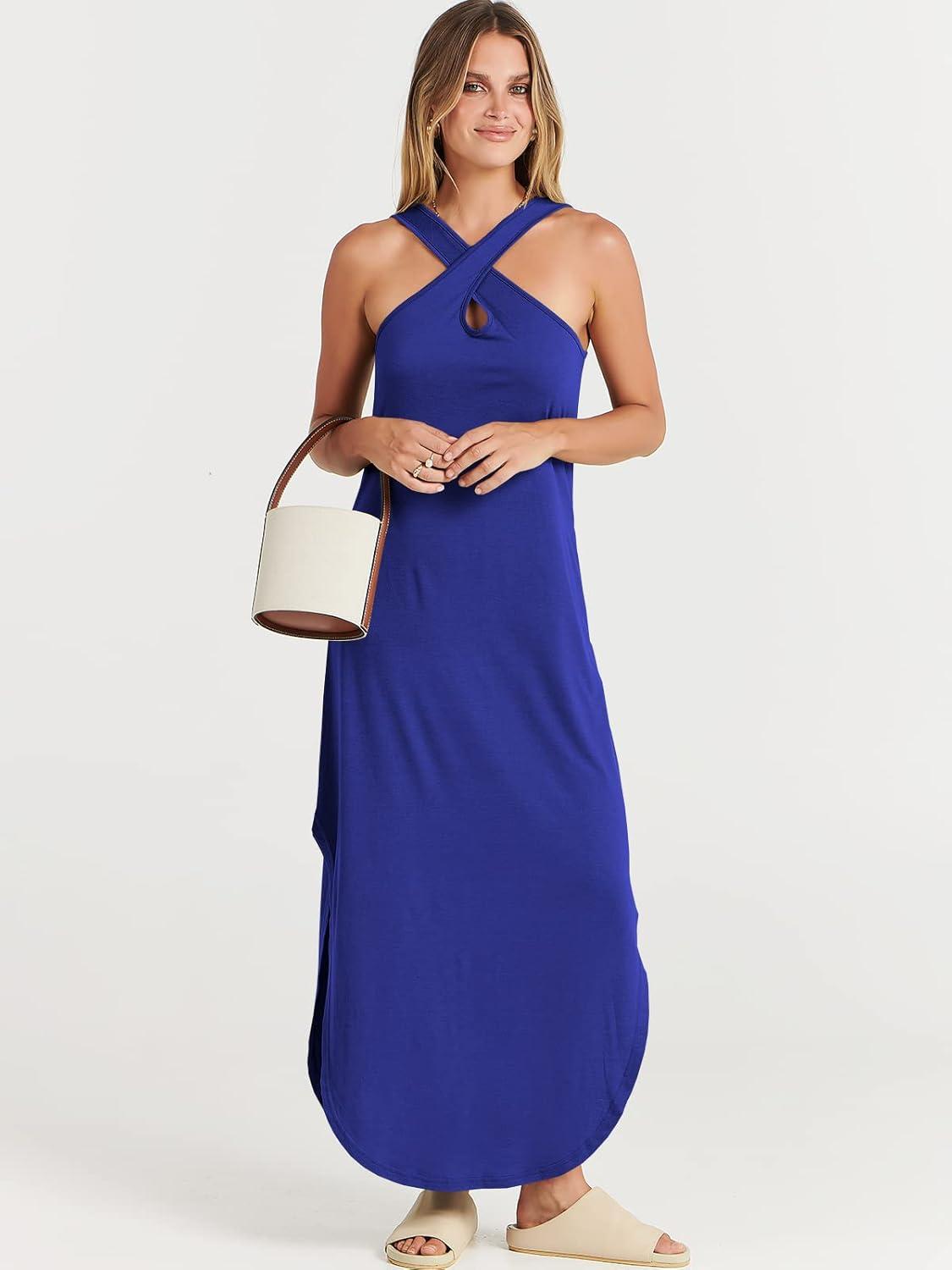 imageANRABESS Womens Casual Summer Maxi Dress Sexy Slit Side Sleeveless Loose Beach Long Sundress Vacation Outfits with PocketsRoyal Blue