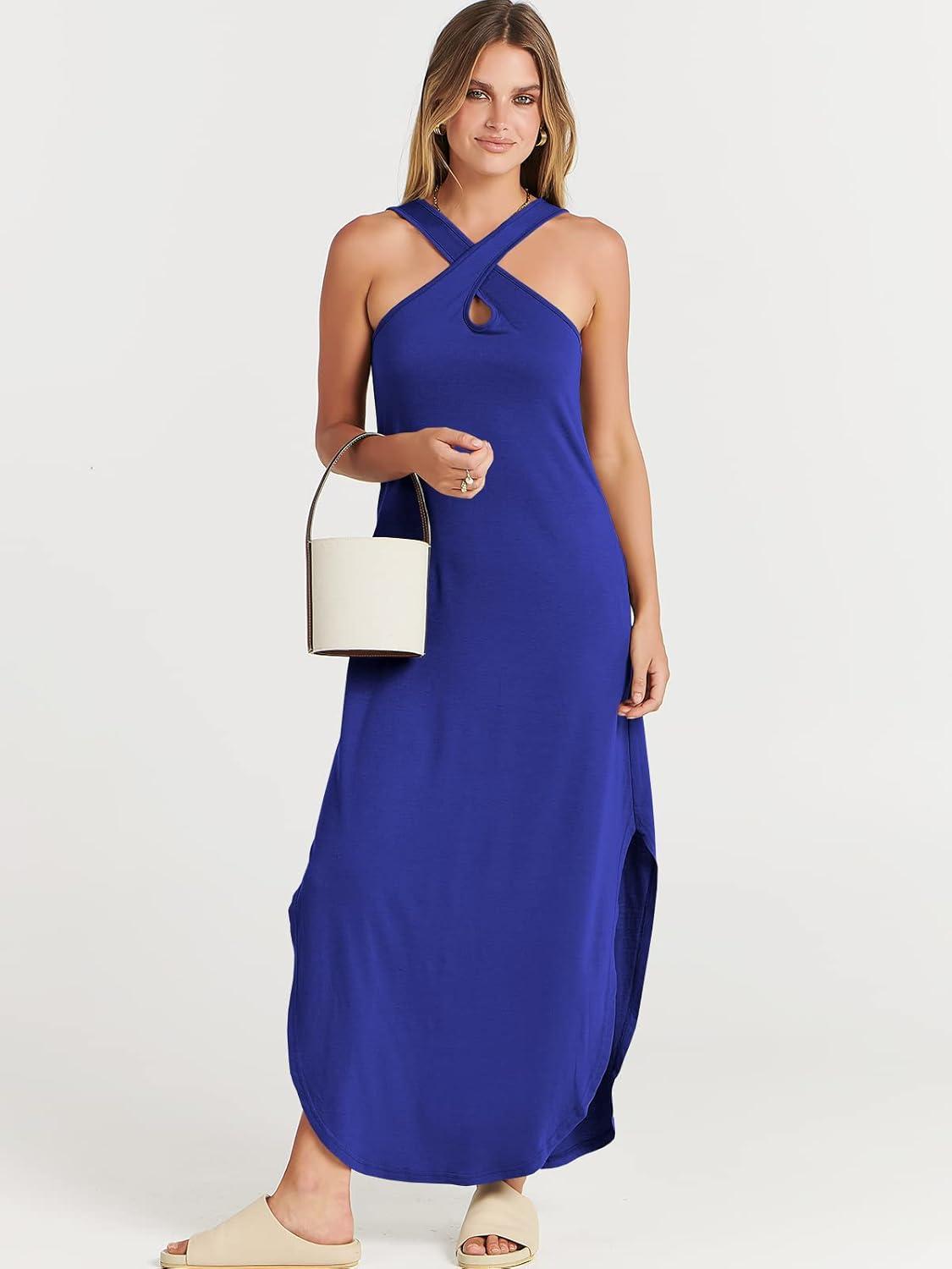 imageANRABESS Womens Casual Summer Maxi Dress Sexy Slit Side Sleeveless Loose Beach Long Sundress Vacation Outfits with PocketsRoyal Blue