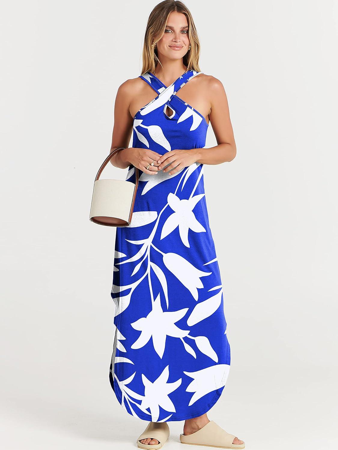 imageANRABESS Womens Casual Summer Maxi Dress Sexy Slit Side Sleeveless Loose Beach Long Sundress Vacation Outfits with PocketsWhite Tulip Floral