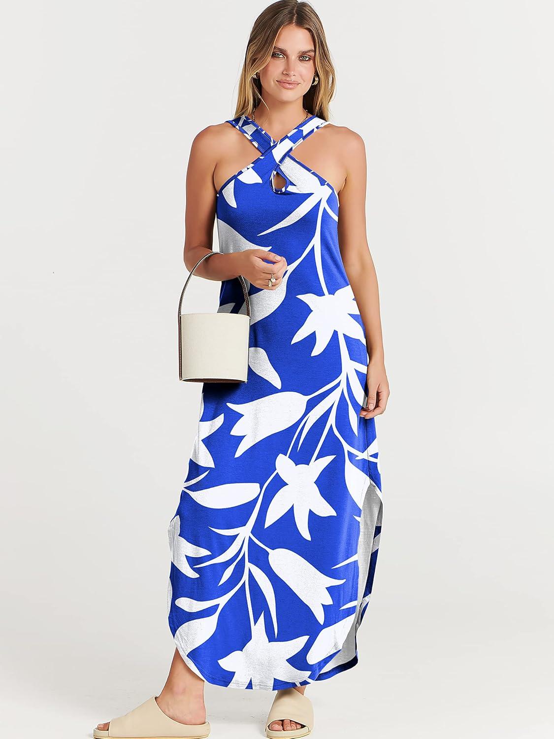 imageANRABESS Womens Casual Summer Maxi Dress Sexy Slit Side Sleeveless Loose Beach Long Sundress Vacation Outfits with PocketsWhite Tulip Floral