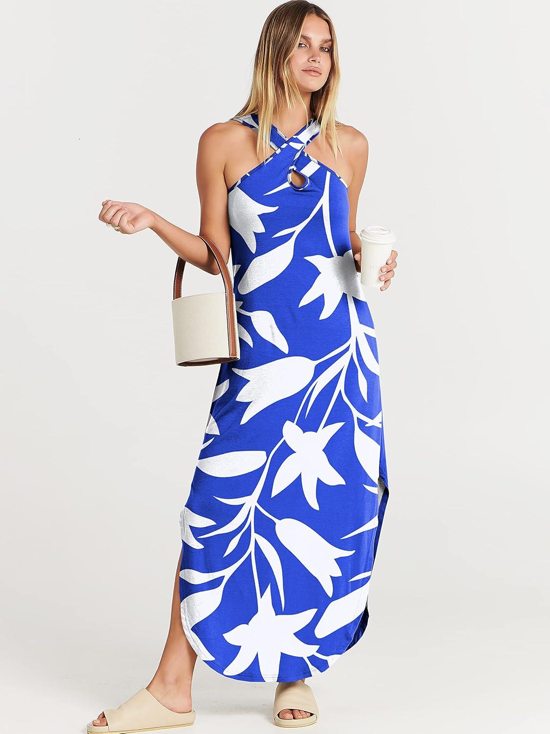 imageANRABESS Womens Casual Summer Maxi Dress Sexy Slit Side Sleeveless Loose Beach Long Sundress Vacation Outfits with PocketsWhite Tulip Floral