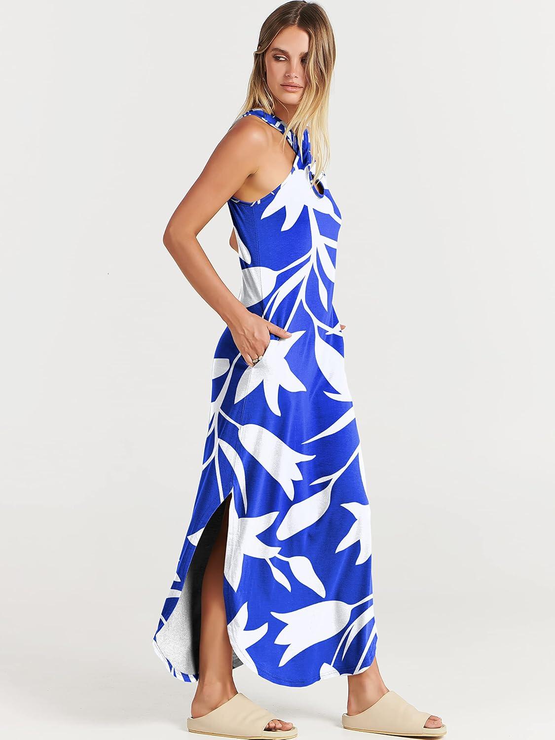 imageANRABESS Womens Casual Summer Maxi Dress Sexy Slit Side Sleeveless Loose Beach Long Sundress Vacation Outfits with PocketsWhite Tulip Floral