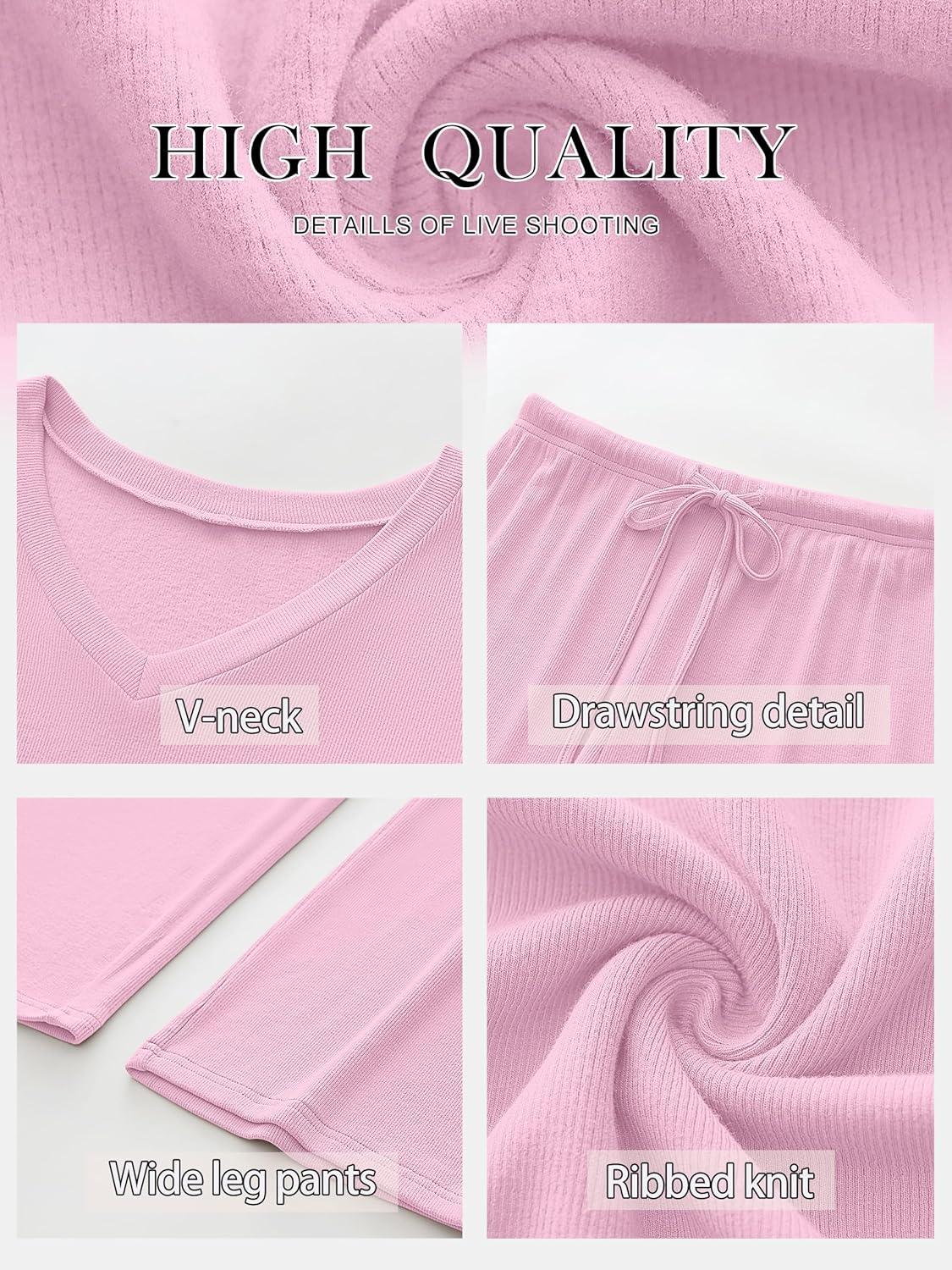 imageANRABESS Womens Fleece Pajama Sets 2 Piece Outfits Matching Lounge Set Casual Ribbed Knit Long Sleeve Pj 2025 Fall SleepwearPink