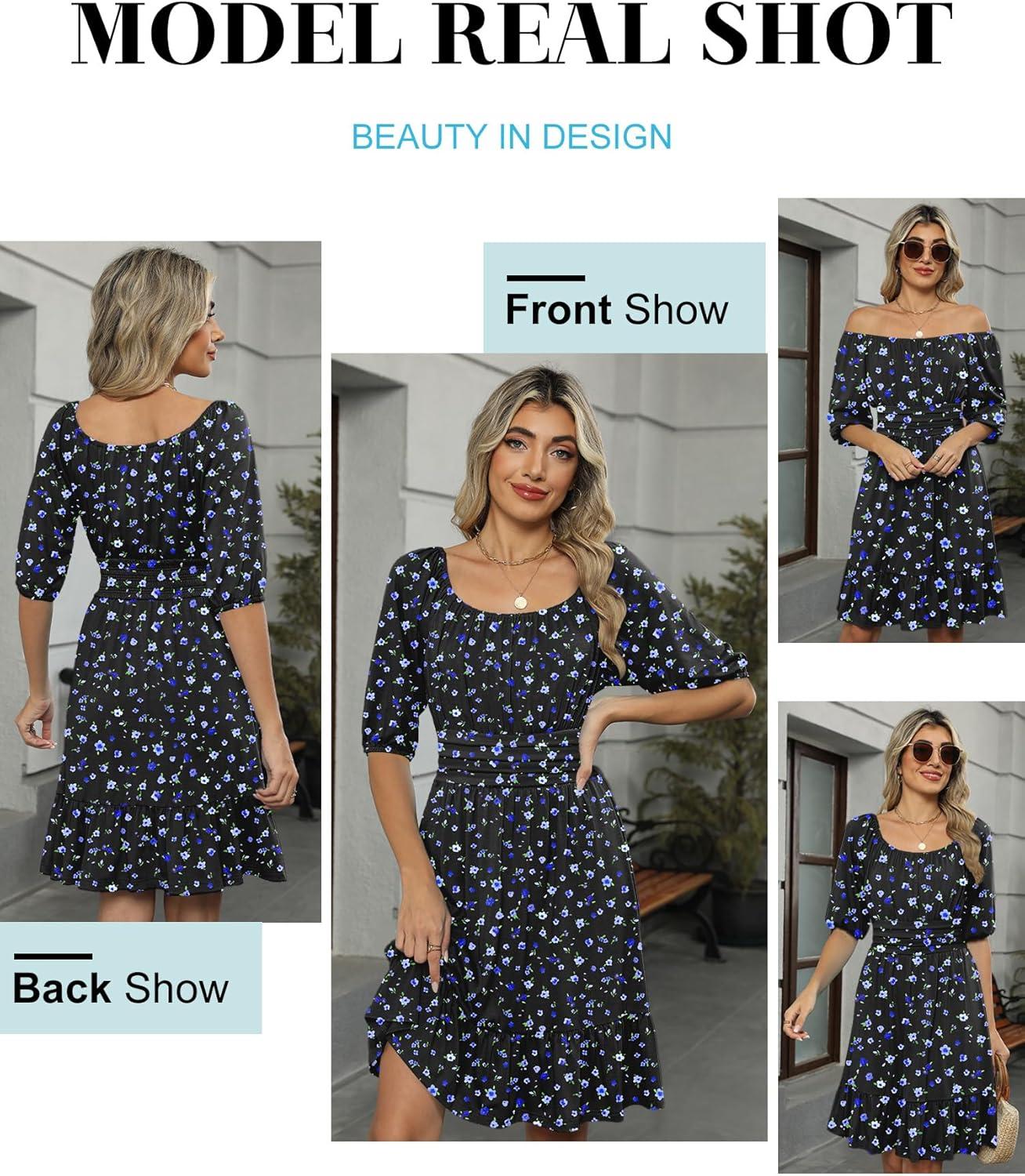 imageANRABESS Womens Half Sleeve Mini Dress 2025 Fall Square Neck Casual Flowy Wedding Guest Dresses Summer Beach Vacation OutfitsBlue Floral