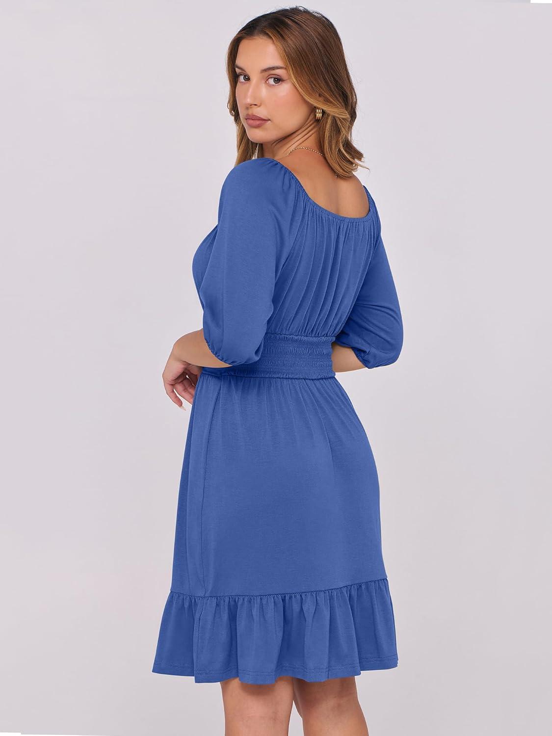 imageANRABESS Womens Half Sleeve Mini Dress 2025 Fall Square Neck Casual Flowy Wedding Guest Dresses Summer Beach Vacation OutfitsDark Blue