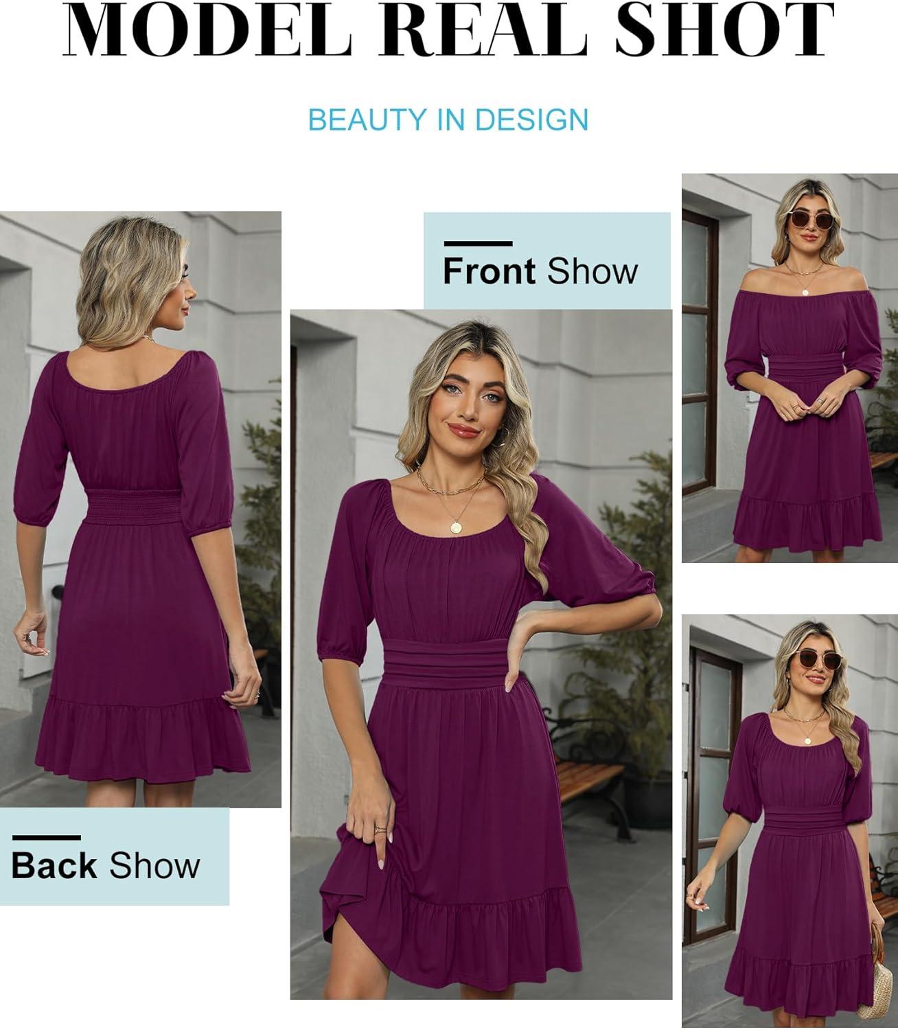 imageANRABESS Womens Half Sleeve Mini Dress 2025 Fall Square Neck Casual Flowy Wedding Guest Dresses Summer Beach Vacation OutfitsDark Purple