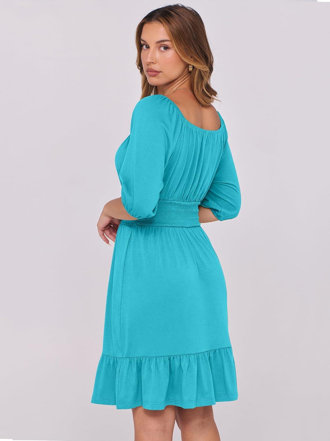 imageANRABESS Womens Half Sleeve Mini Dress 2025 Fall Square Neck Casual Flowy Wedding Guest Dresses Summer Beach Vacation OutfitsLake Green