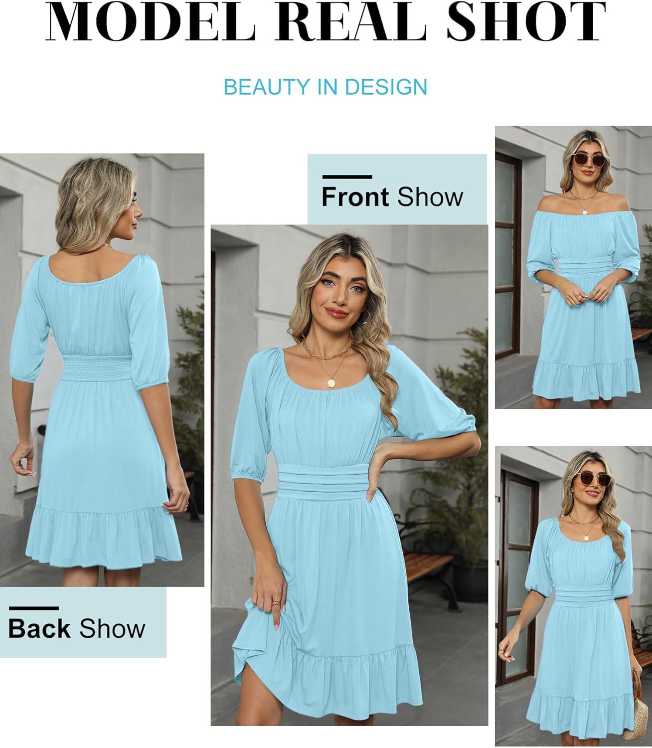 imageANRABESS Womens Half Sleeve Mini Dress 2025 Fall Square Neck Casual Flowy Wedding Guest Dresses Summer Beach Vacation OutfitsLight Blue