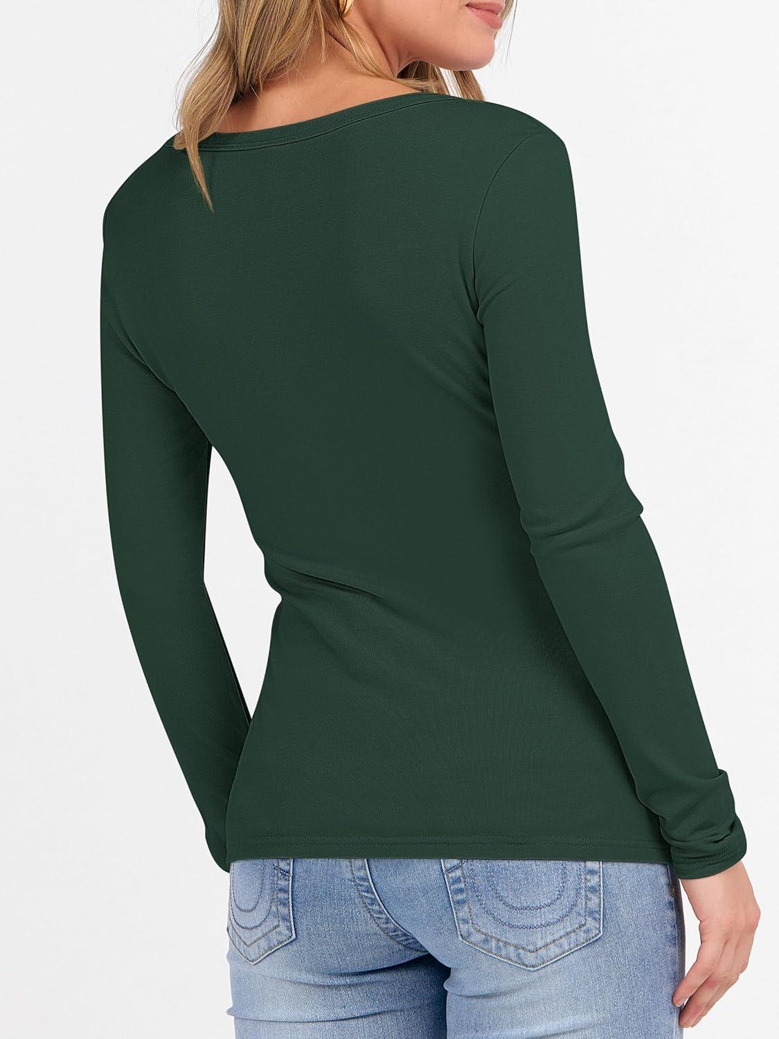 imageANRABESS Womens Long Sleeve Fleece Thermal Tops Square Neck Fitted Basic Thick Layering Shirt 2025 Fall Winter OutfitsForest Green