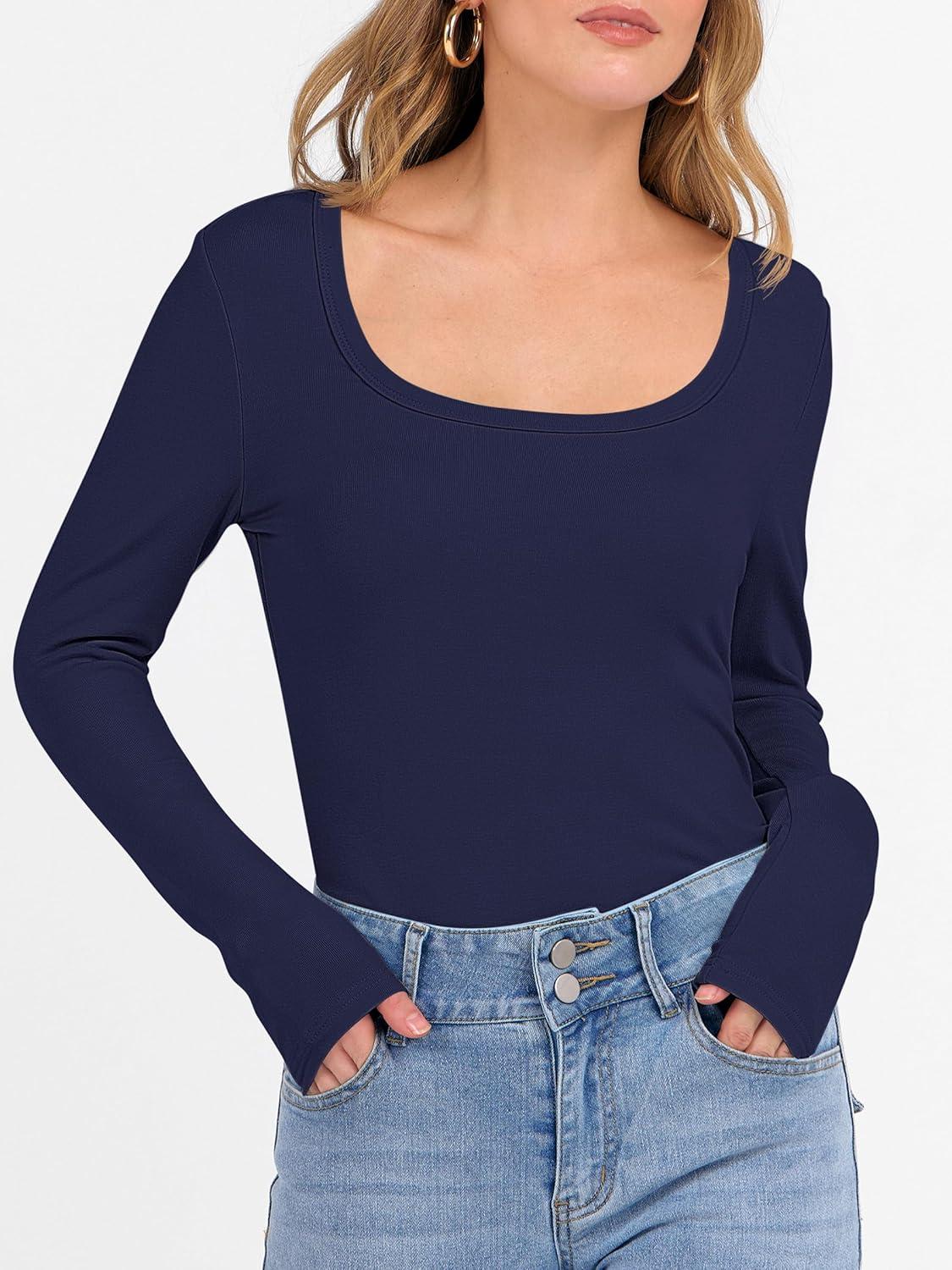 imageANRABESS Womens Long Sleeve Fleece Thermal Tops Square Neck Fitted Basic Thick Layering Shirt 2025 Fall Winter OutfitsNavy Blue
