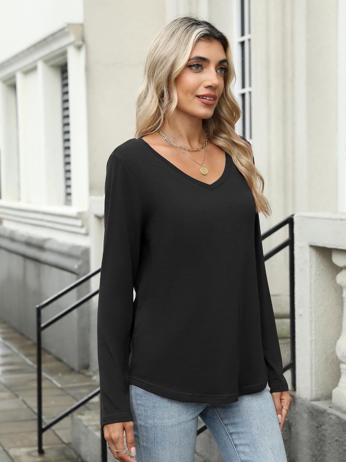 imageANRABESS Womens Long Sleeve Shirts Casual V Neck Basic Tee Tshirts Loose Fit Curved Hem Tunic Top 2025 Fall OutfitsBlack