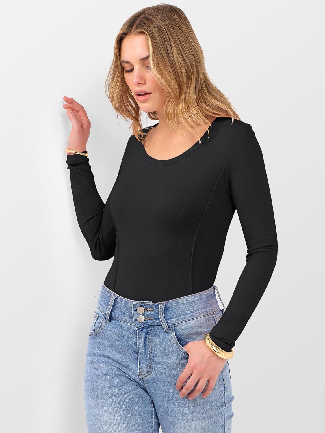 imageANRABESS Womens Long Sleeve Shirts Crewneck Curved Hem Rib Knit Slim Fit Basic Y2K Tops 2025 Fall Outfits Casual Work TeesBlack