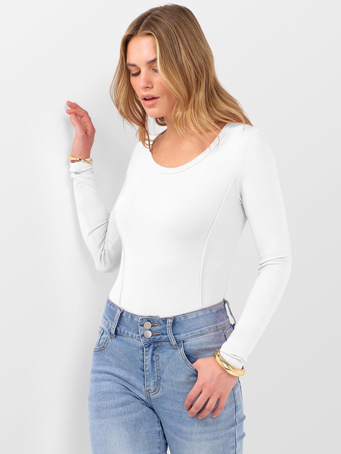 imageANRABESS Womens Long Sleeve Shirts Crewneck Curved Hem Rib Knit Slim Fit Basic Y2K Tops 2025 Fall Outfits Casual Work TeesWhite