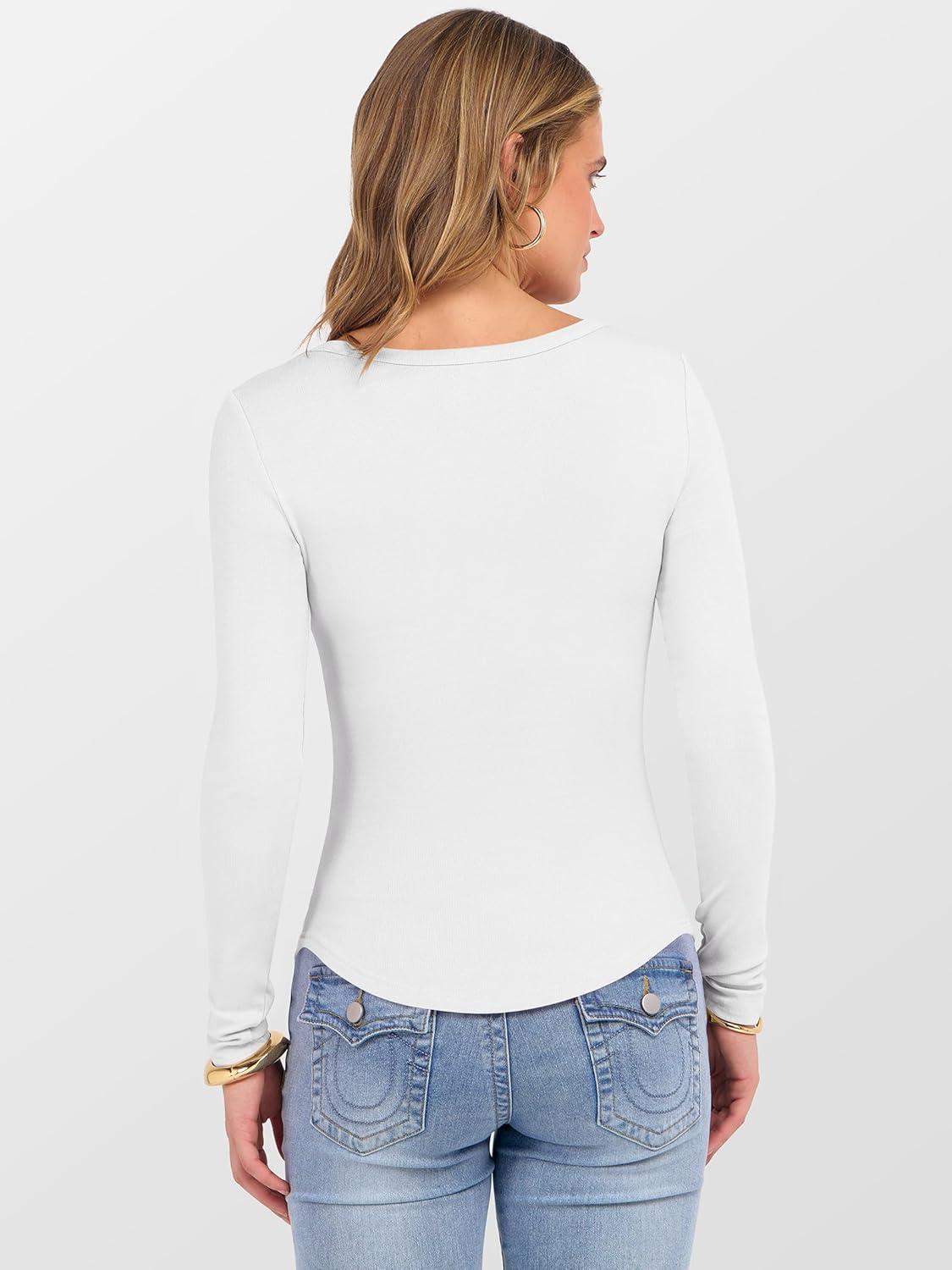 imageANRABESS Womens Long Sleeve Shirts Crewneck Curved Hem Rib Knit Slim Fit Basic Y2K Tops 2025 Fall Outfits Casual Work TeesWhite