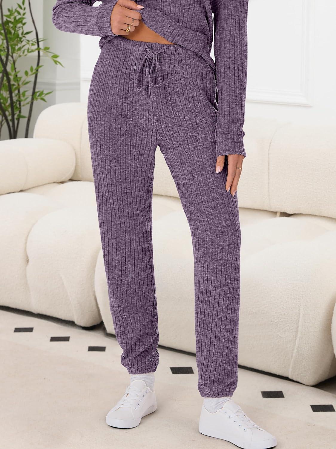 imageANRABESS Womens Lounge Set 2025 Fall 2 Piece Outfit Long Sleeve Pajamas Sets Henley Top ampamp Pants Loungewear ClothingPurple