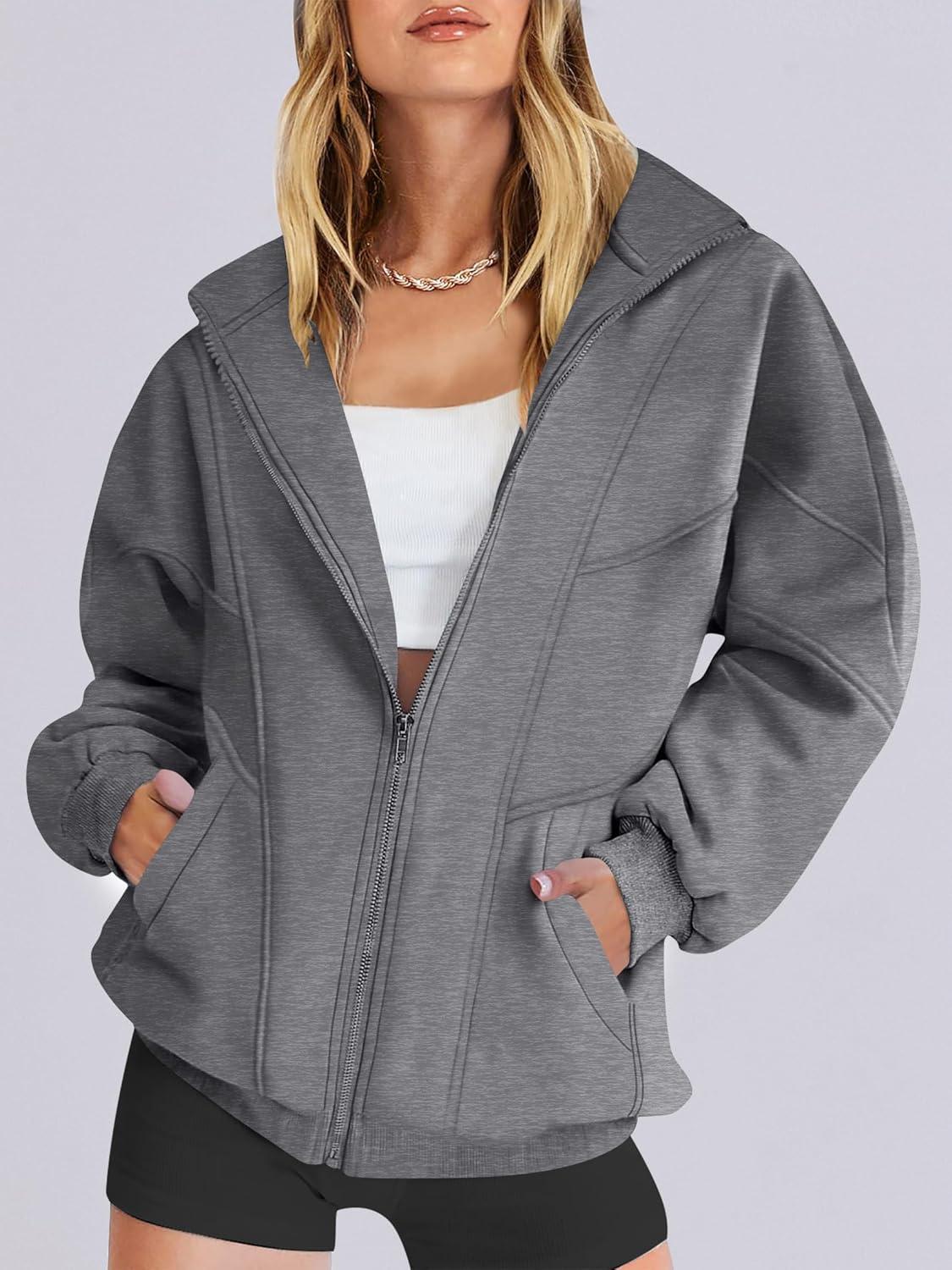 imageANRABESS Womens Oversized Full Zip Up Sweatshirts Jacket 2025 Fall Fleece Long Sleeve Hoodies OutfitsDark Grey