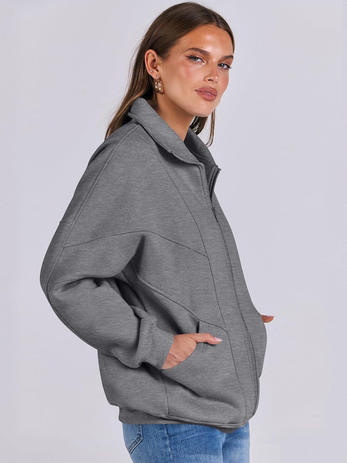 imageANRABESS Womens Oversized Full Zip Up Sweatshirts Jacket 2025 Fall Fleece Long Sleeve Hoodies OutfitsDark Grey