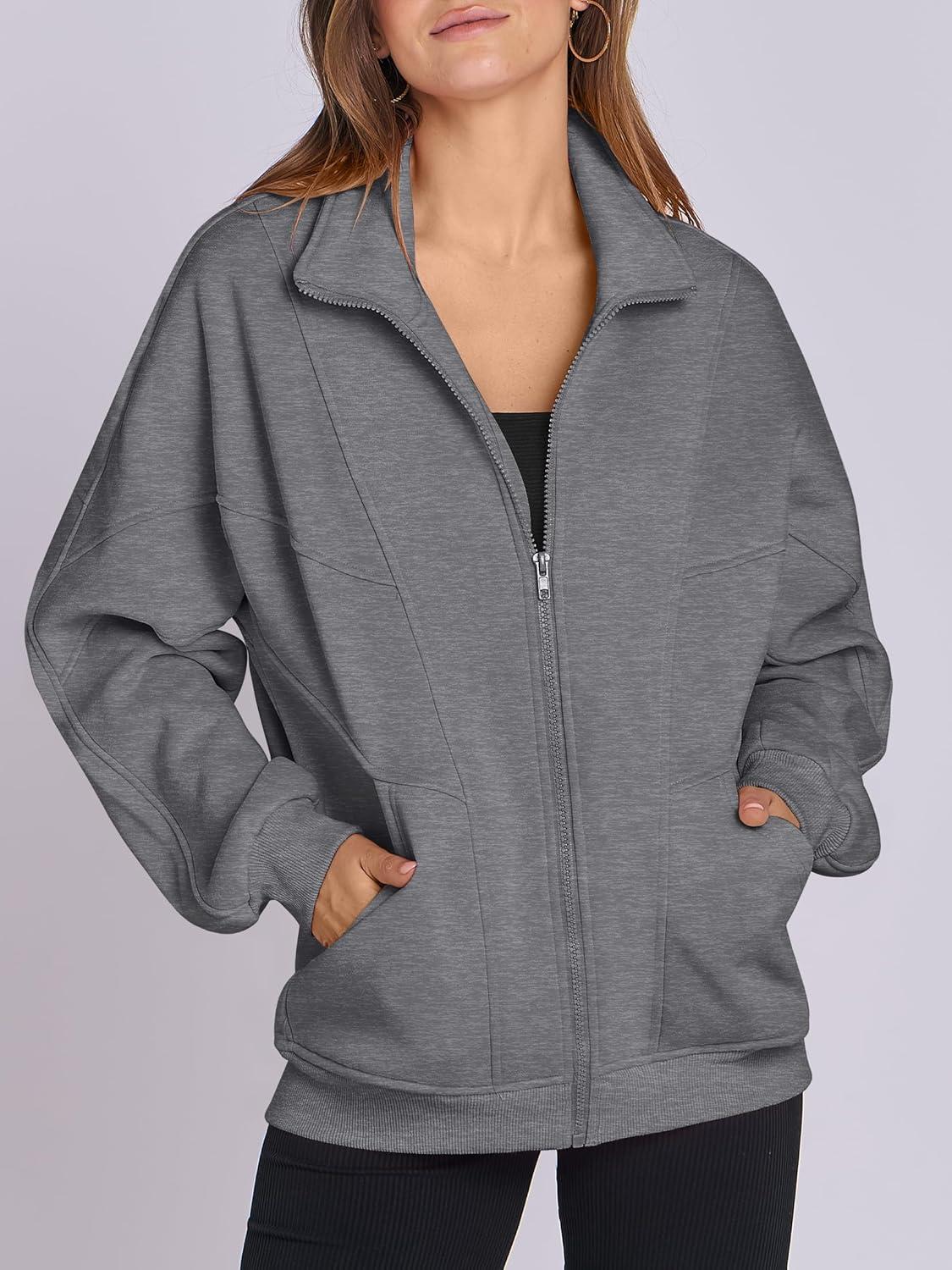 imageANRABESS Womens Oversized Full Zip Up Sweatshirts Jacket 2025 Fall Fleece Long Sleeve Hoodies OutfitsDark Grey
