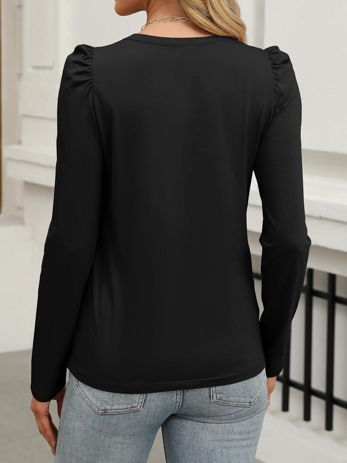 imageANRABESS Womens Puff Long Sleeve Shirts Crewneck Fall Tops Basic Dressy Casual Blouses 2025 Trendy OutfitsBlack