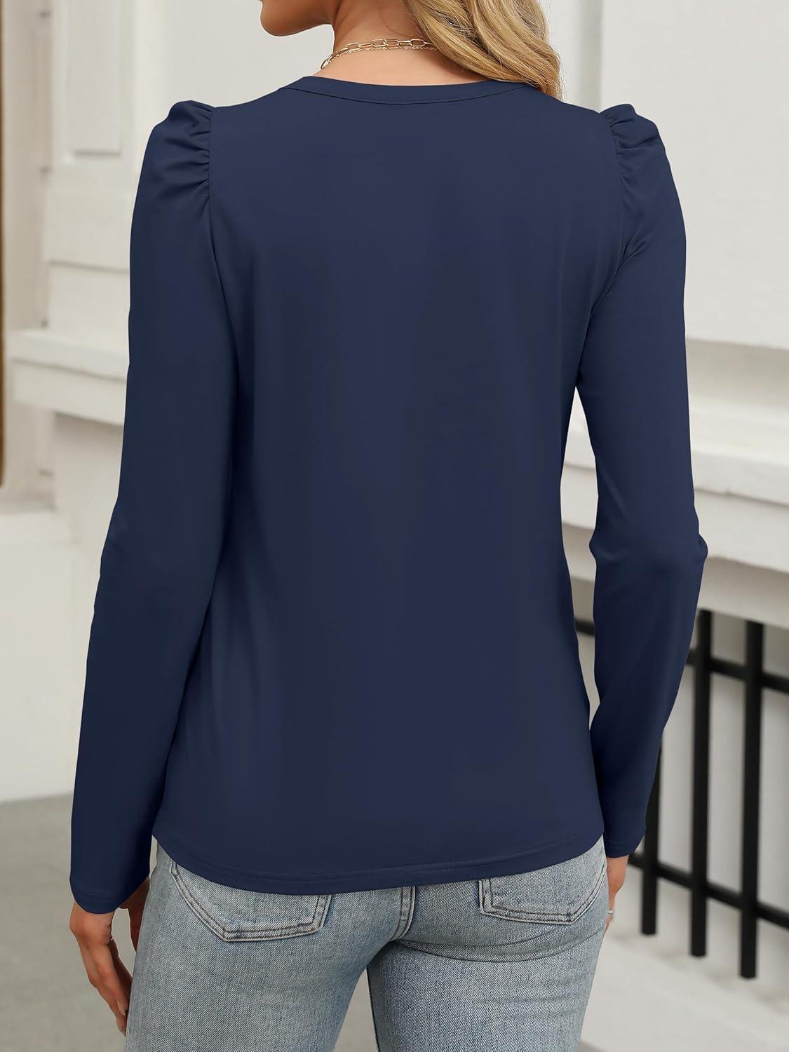 imageANRABESS Womens Puff Long Sleeve Shirts Crewneck Fall Tops Basic Dressy Casual Blouses 2025 Trendy OutfitsNavy Blue
