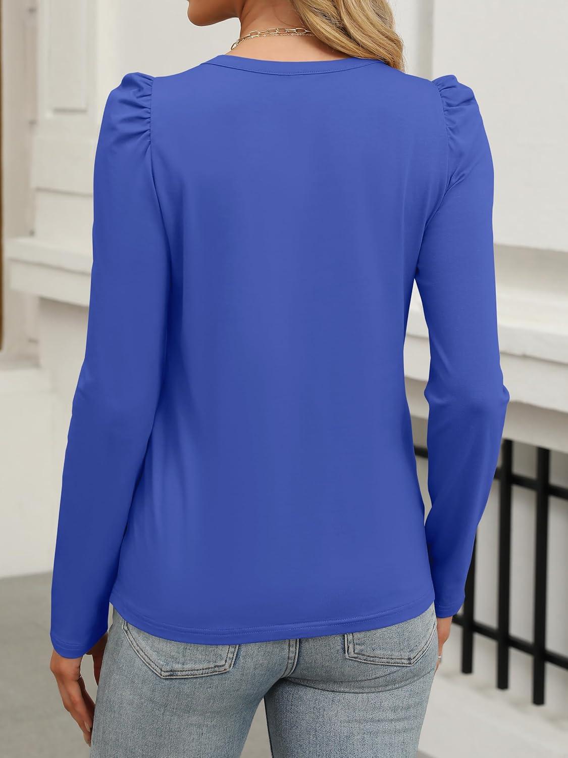imageANRABESS Womens Puff Long Sleeve Shirts Crewneck Fall Tops Basic Dressy Casual Blouses 2025 Trendy OutfitsRoyal Blue