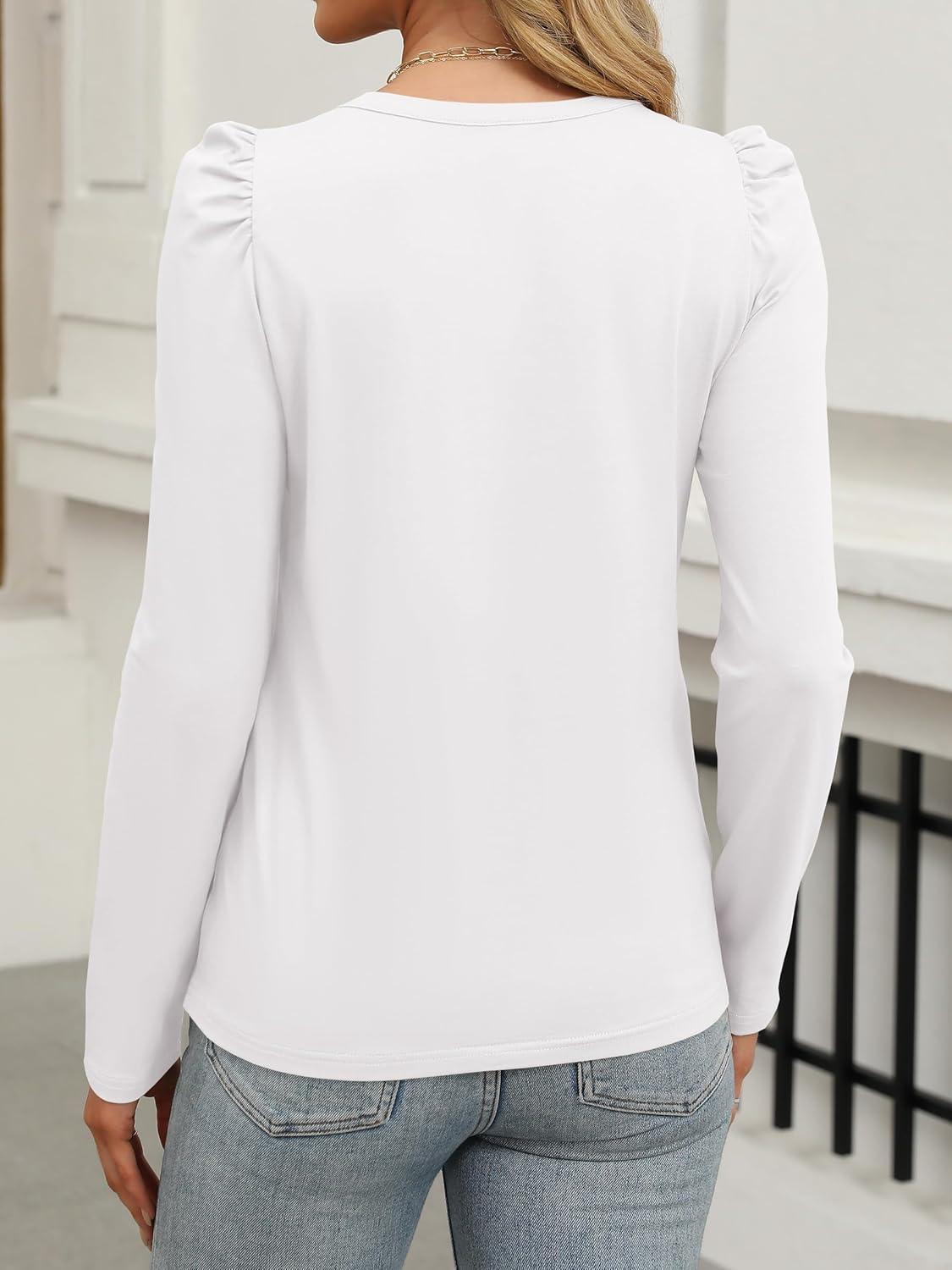 imageANRABESS Womens Puff Long Sleeve Shirts Crewneck Fall Tops Basic Dressy Casual Blouses 2025 Trendy OutfitsWhite