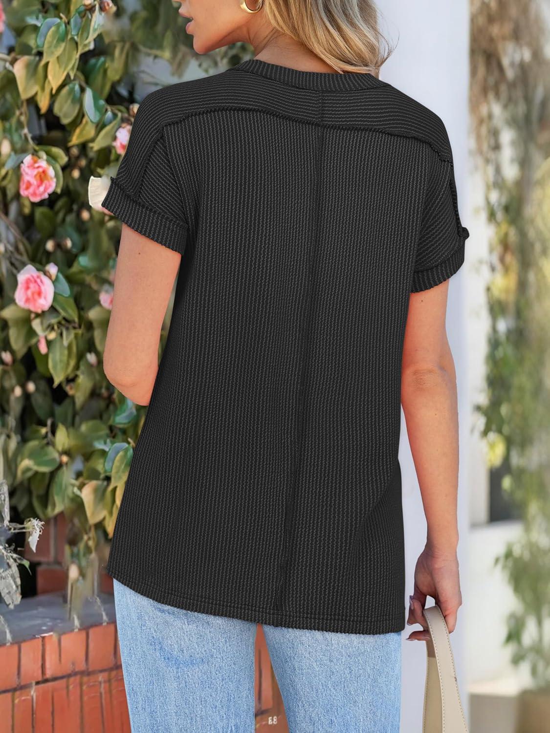 imageANRABESS Womens Short Sleeve Crewneck Shirts Ribbed Knit High Low Hem T Shirt 2025 Summer Spring Casual Tops Trendy ClothesBlack