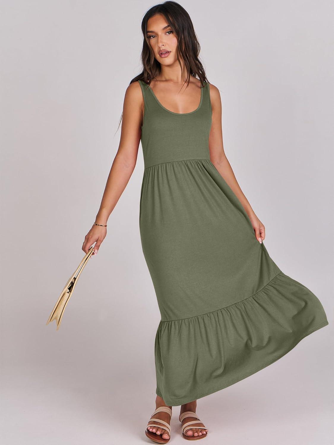 imageANRABESS Womens Summer Sleeveless Maxi Sundress Swing Casual Flowy Tiered Shirts Dress Beach Travel Vacation OutfitsGreen