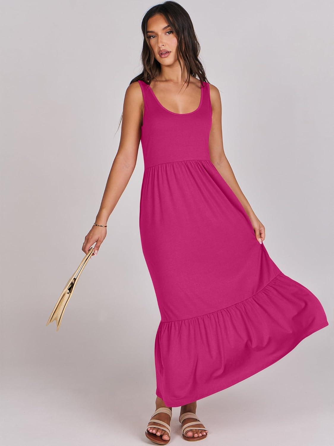 imageANRABESS Womens Summer Sleeveless Maxi Sundress Swing Casual Flowy Tiered Shirts Dress Beach Travel Vacation OutfitsRose