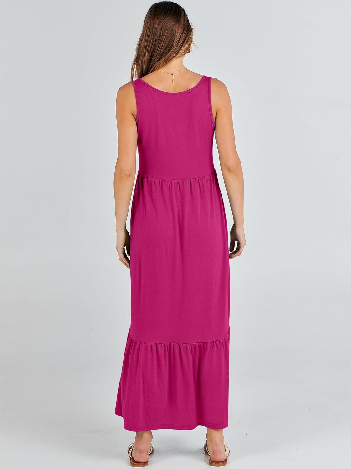 imageANRABESS Womens Summer Sleeveless Maxi Sundress Swing Casual Flowy Tiered Shirts Dress Beach Travel Vacation OutfitsRose