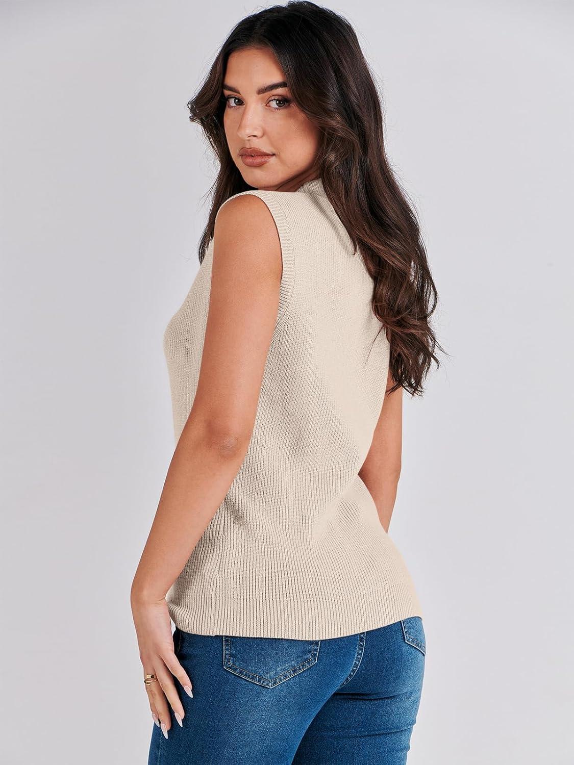 imageANRABESS Womens Summer Sleeveless Tops Casual Mock Neck Loose Fit Knit Lightweight Sweater Pullover TopApricot