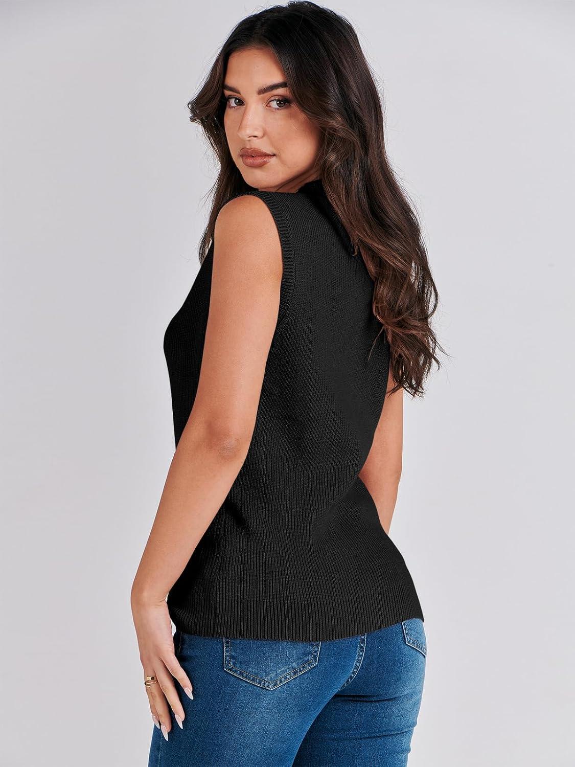 imageANRABESS Womens Summer Sleeveless Tops Casual Mock Neck Loose Fit Knit Lightweight Sweater Pullover TopBlack