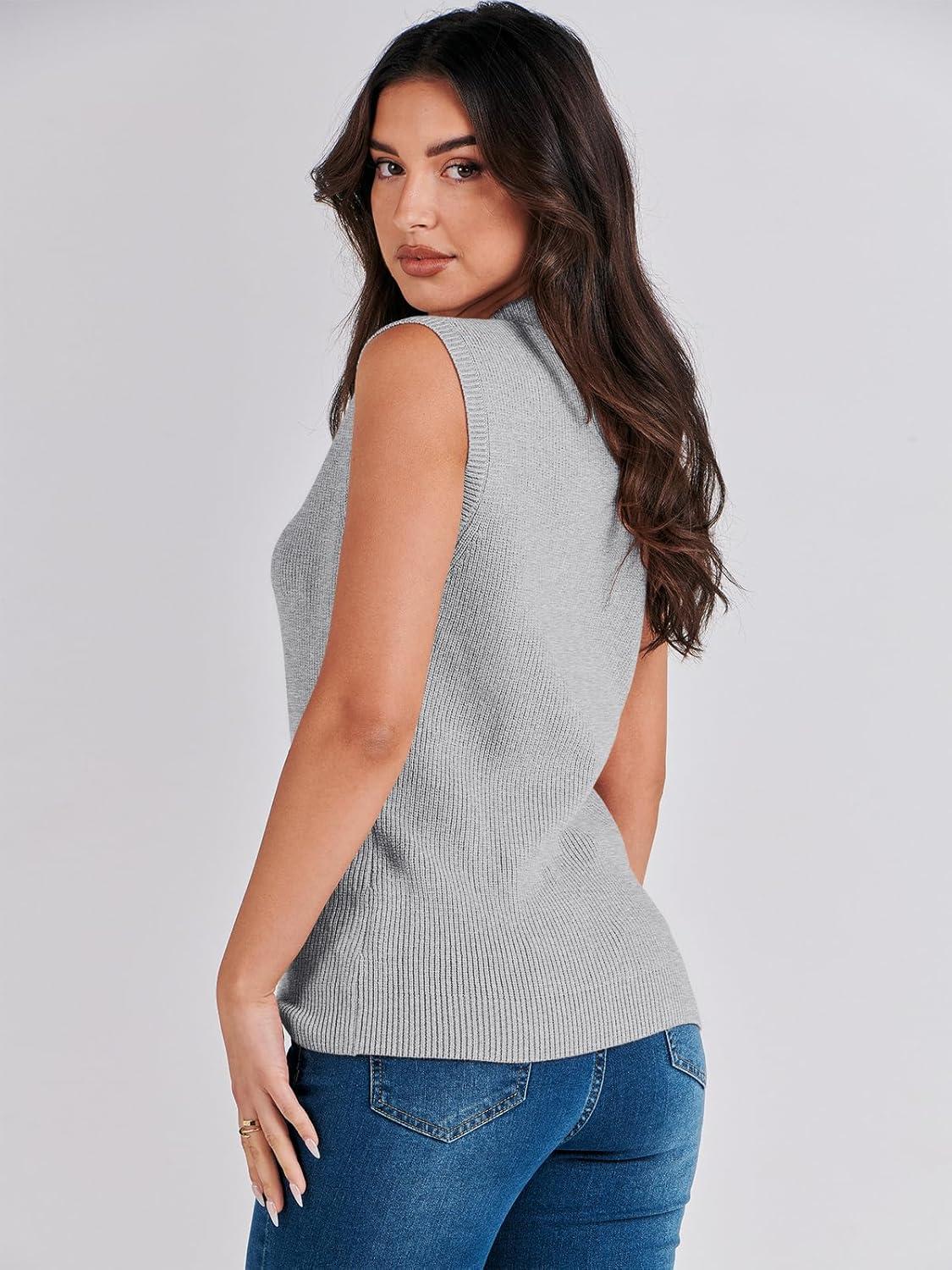 imageANRABESS Womens Summer Sleeveless Tops Casual Mock Neck Loose Fit Knit Lightweight Sweater Pullover TopGrey