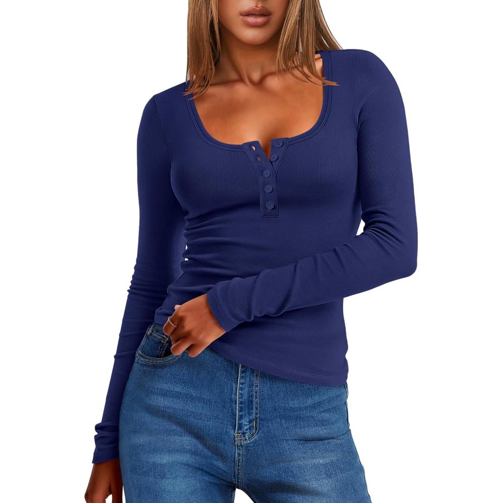 imageANRABESS Long Sleeve Henley Shirts for Women Thermal Fleece Tops Knit Fitted Basic TShirts 2025 Fall Winter Warm UndershirtsNavy Blue