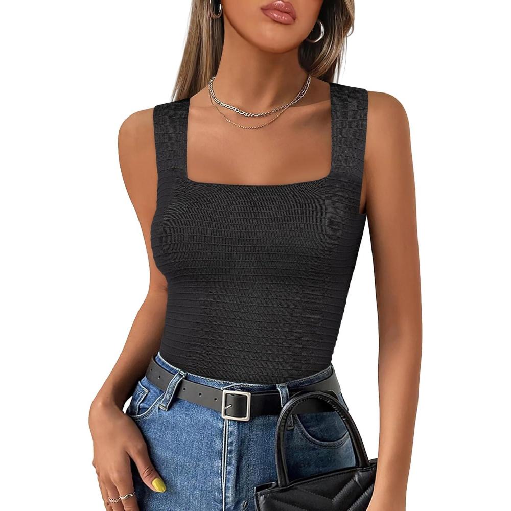 imageANRABESS Tank Tops for Women 2025 Summer Square Neck Rib Knit Sleeveless Basic Slim Fit Shirts Casual Top Trendy OutfitsBlack