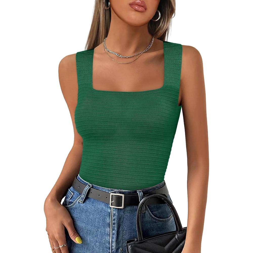 imageANRABESS Tank Tops for Women 2025 Summer Square Neck Rib Knit Sleeveless Basic Slim Fit Shirts Casual Top Trendy OutfitsGreen