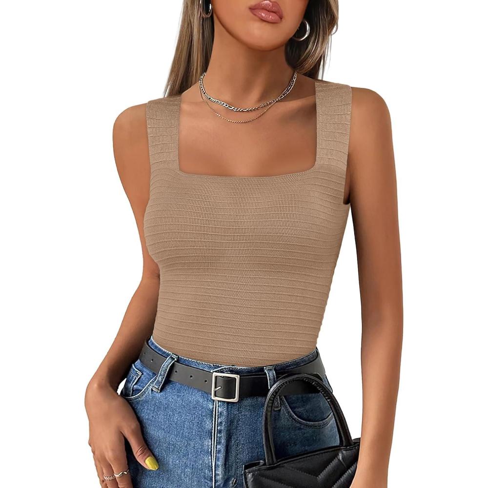 imageANRABESS Tank Tops for Women 2025 Summer Square Neck Rib Knit Sleeveless Basic Slim Fit Shirts Casual Top Trendy OutfitsKhaki