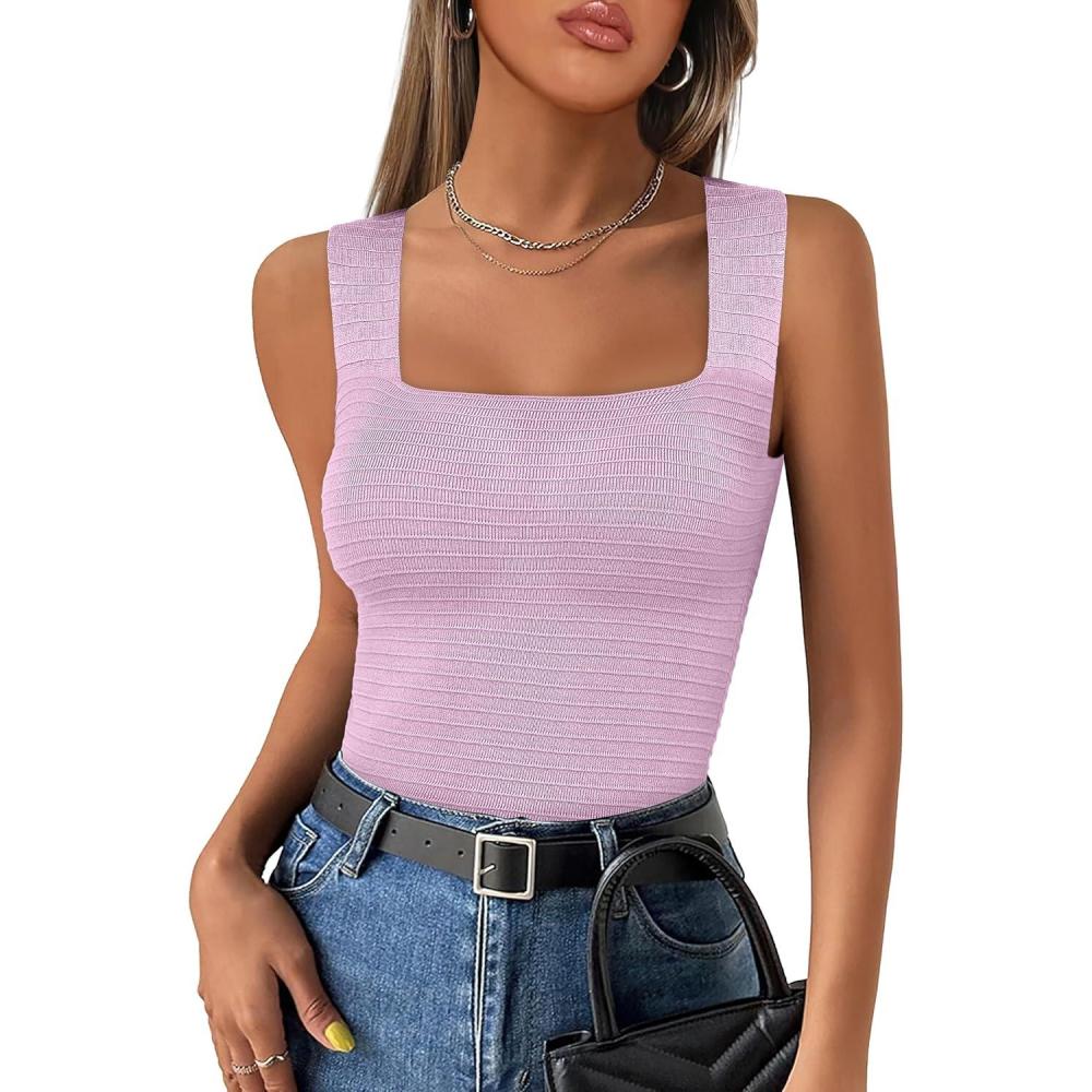imageANRABESS Tank Tops for Women 2025 Summer Square Neck Rib Knit Sleeveless Basic Slim Fit Shirts Casual Top Trendy OutfitsLight Pink