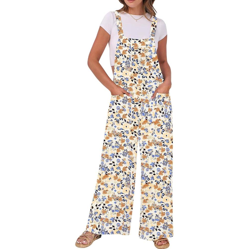 imageANRABESS Women Jumpsuits Overalls Wide Leg Casual Baggy Romper Boho Loose Bib Jumpers Sleeveless Straps 2025 Summer OutfitsBeige Floral