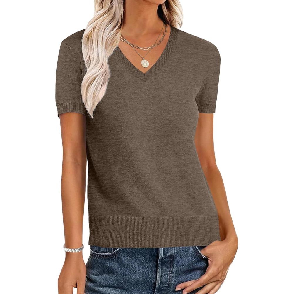 imageANRABESS Women Wool Blend Sweater Summer 2025 Short Sleeve V Neck Pullover Top Business Casual Outfit Beach Vacation ClothesBrown