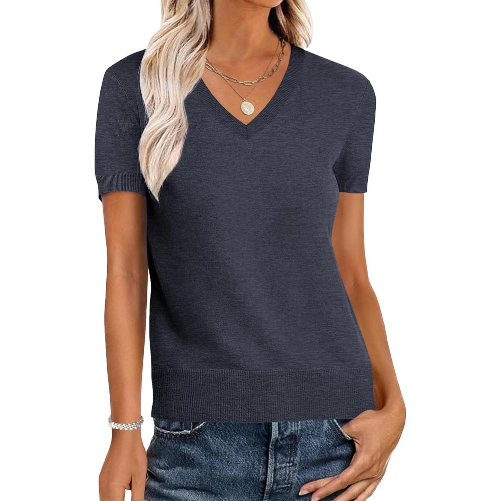 imageANRABESS Women Wool Blend Sweater Summer 2025 Short Sleeve V Neck Pullover Top Business Casual Outfit Beach Vacation ClothesDark Gray