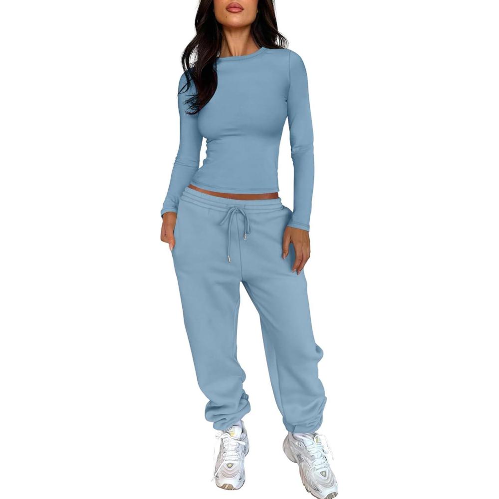 imageANRABESS Womens 2 Piece Sweatsuits Long Sleeve Tight Shirt Tops Joggers Fleece Sweatpants Sets 2025 Fall Sweat Lounge OutfitsGray Blue