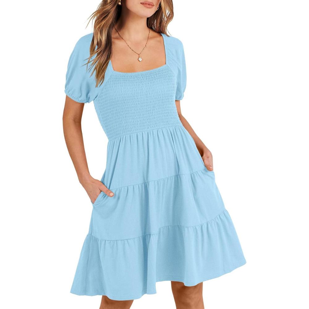 imageANRABESS Womens 2025 Summer Casual Dress Square Neck Puff Sleeve Boho Beach Vacation Short DressLight Cayn