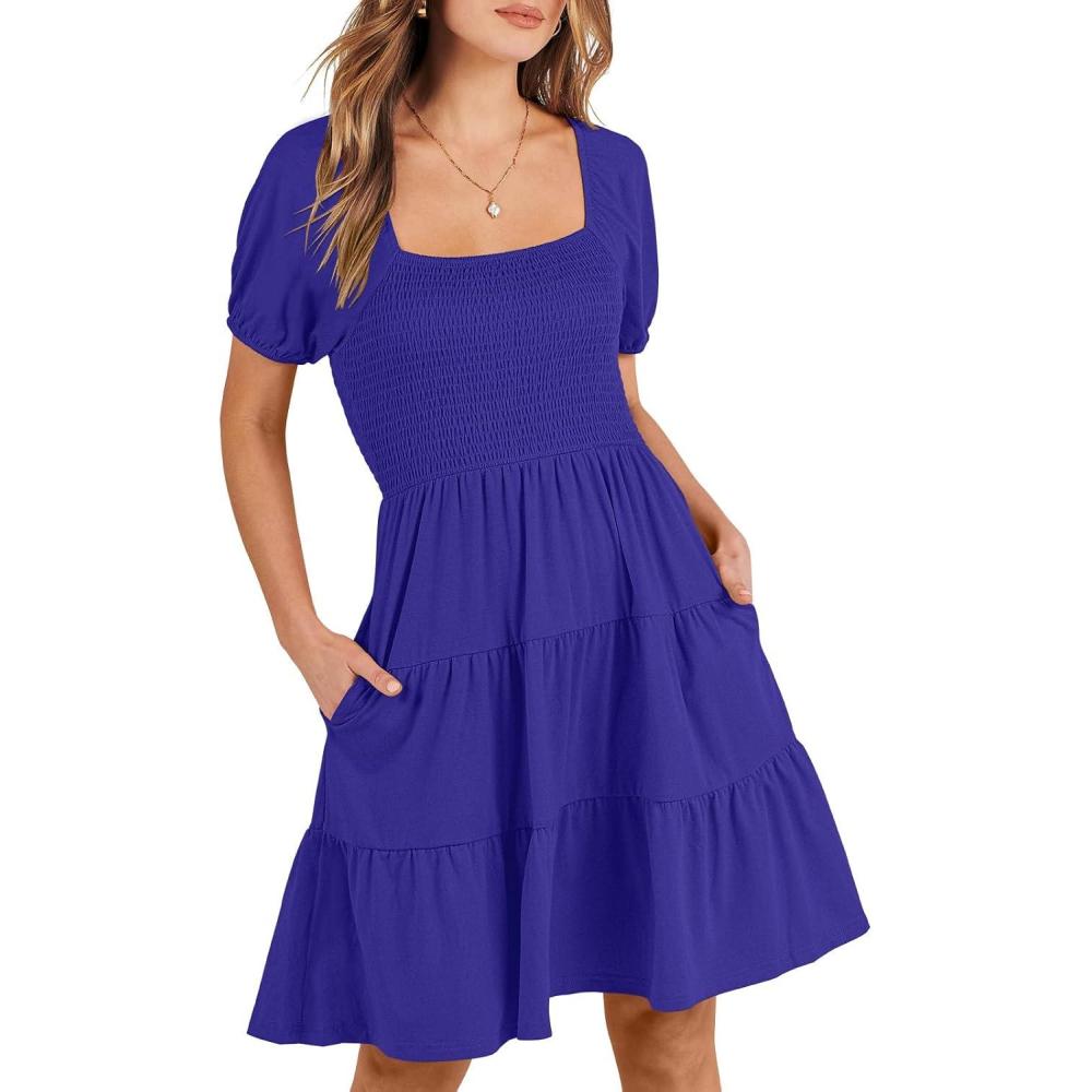 imageANRABESS Womens 2025 Summer Casual Dress Square Neck Puff Sleeve Boho Beach Vacation Short DressRoyal Blue