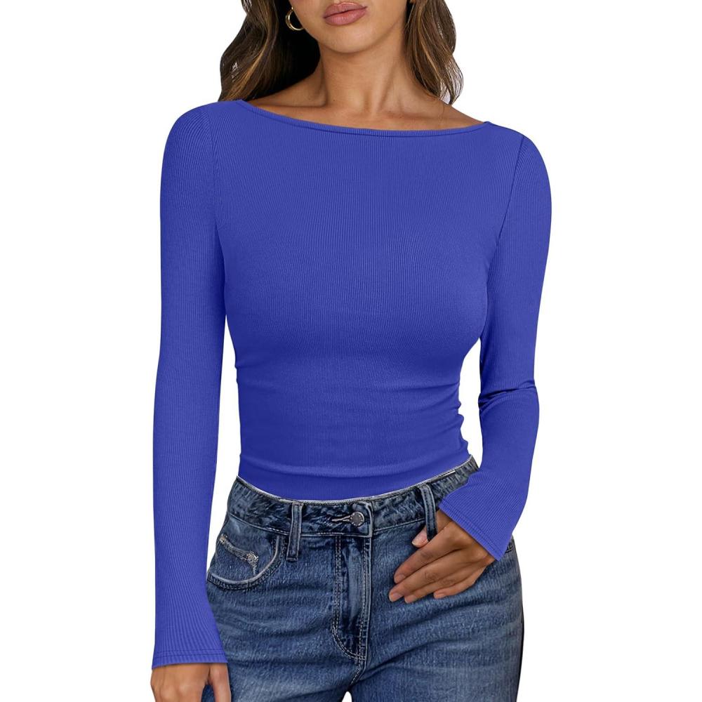 imageANRABESS Womens Boat Neck Long Sleeve Shirts Rib Knit Slim Fitting Tops Basic Tees 2025 Casual Comfy Fall Outfits ClothesRolay Blue