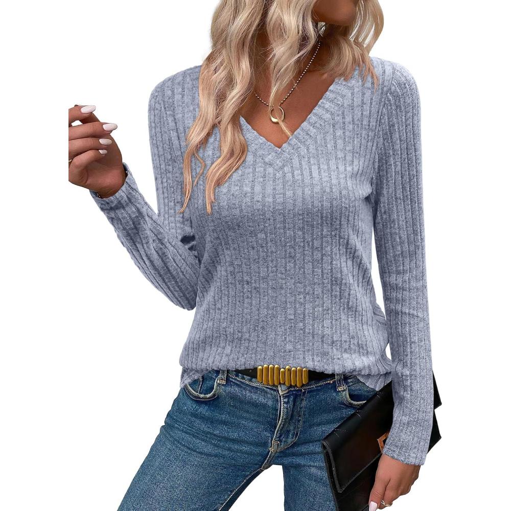 imageANRABESS Womens Long Sleeve Shirts V Neck Lightweight Sweater Tops 2025 Fall Dressy Casual Work Tunic BlouseBlue
