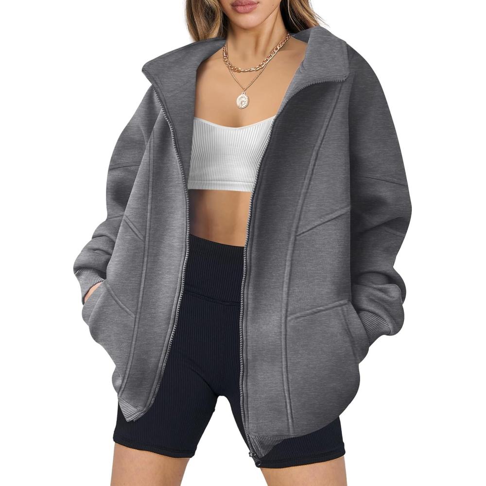 imageANRABESS Womens Oversized Full Zip Up Sweatshirts Jacket 2025 Fall Fleece Long Sleeve Hoodies OutfitsDark Grey