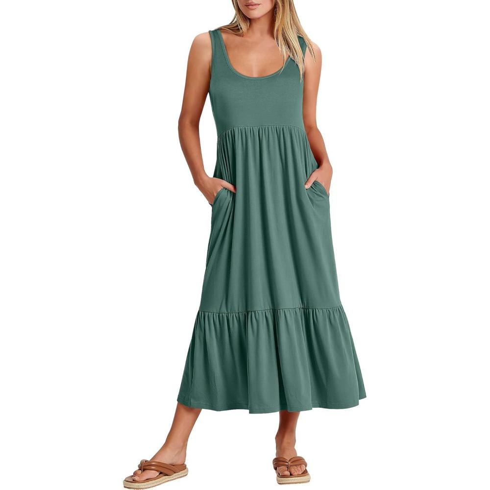 imageANRABESS Womens Summer Sleeveless Maxi Sundress Swing Casual Flowy Tiered Shirts Dress Beach Travel Vacation OutfitsGrass