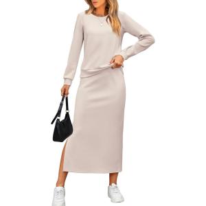 ANRABESS 2 Piece Skirt Sets For Women Fall Dresses 2025 Long Sleeve Top and Midi Skirts Lounge Travel Outfits Winter Clothes X-Large