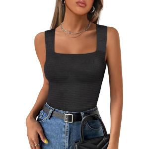 ANRABESS Tank Tops for Women 2025 Summer Square Neck Rib Knit Sleeveless Basic Slim Fit Shirts Casual Top Trendy Outfits(Black)